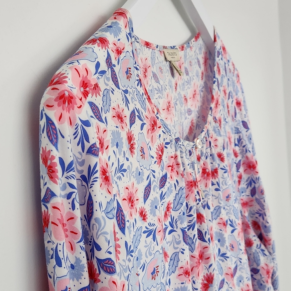 Talbots Woman's Blue Pink White Long Sleeve Soft Rayon Tunic Top Size X - Picture 3 of 9